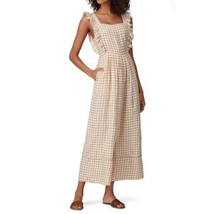SANCIA The Ines Jumpsuit M White and Tan Check Ruffle crop